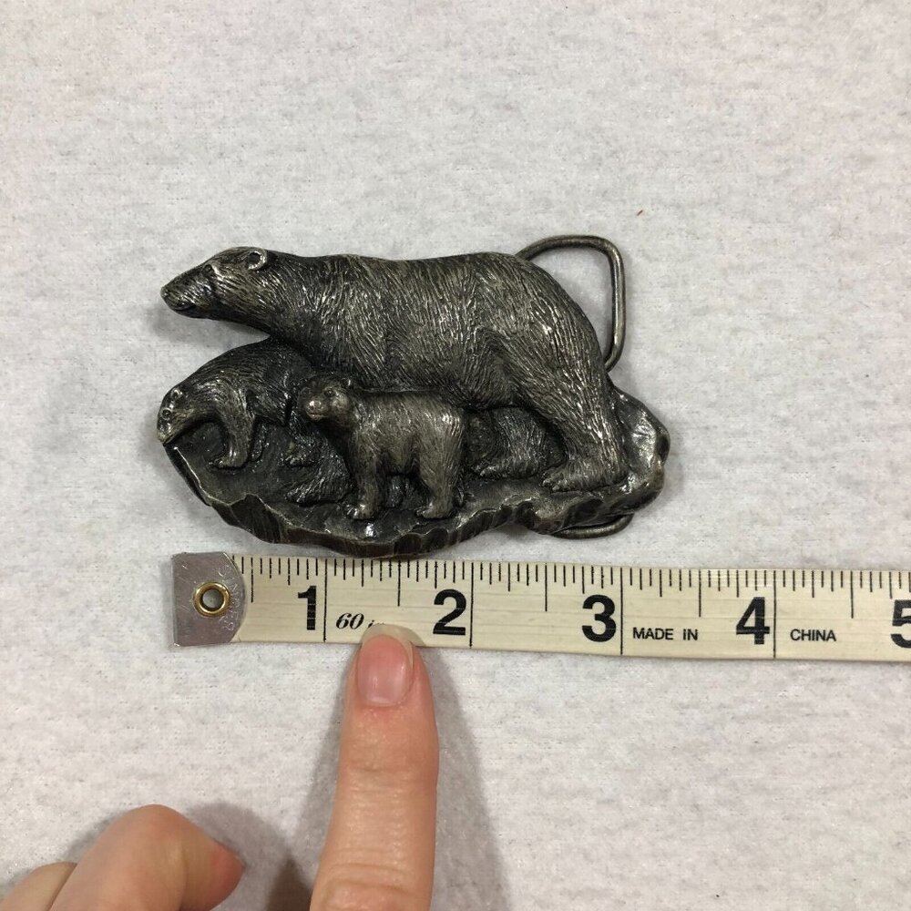 Vintage 1978 Bergamot Brass Works Polar Bears Belt Buckle USA 70's Unisex - Picture 8 of 9